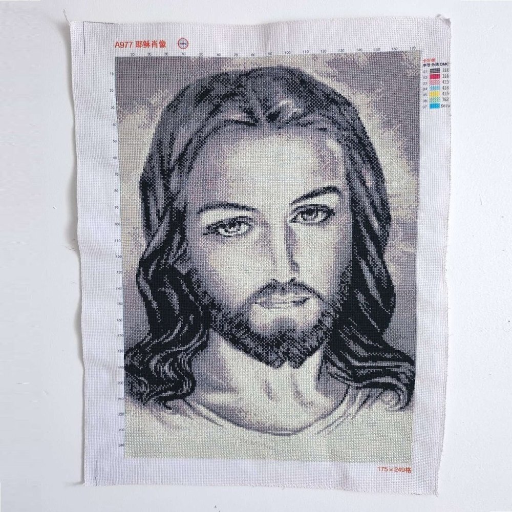 Hand‎ Embroidered Jesus Christ Portrait Needlepoint Stitched Canvas Tapestry